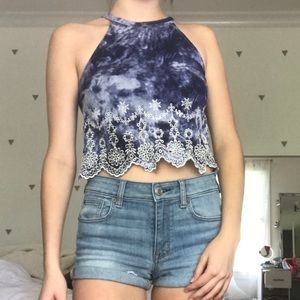 Tie-Dye Embroidered Crop Top
